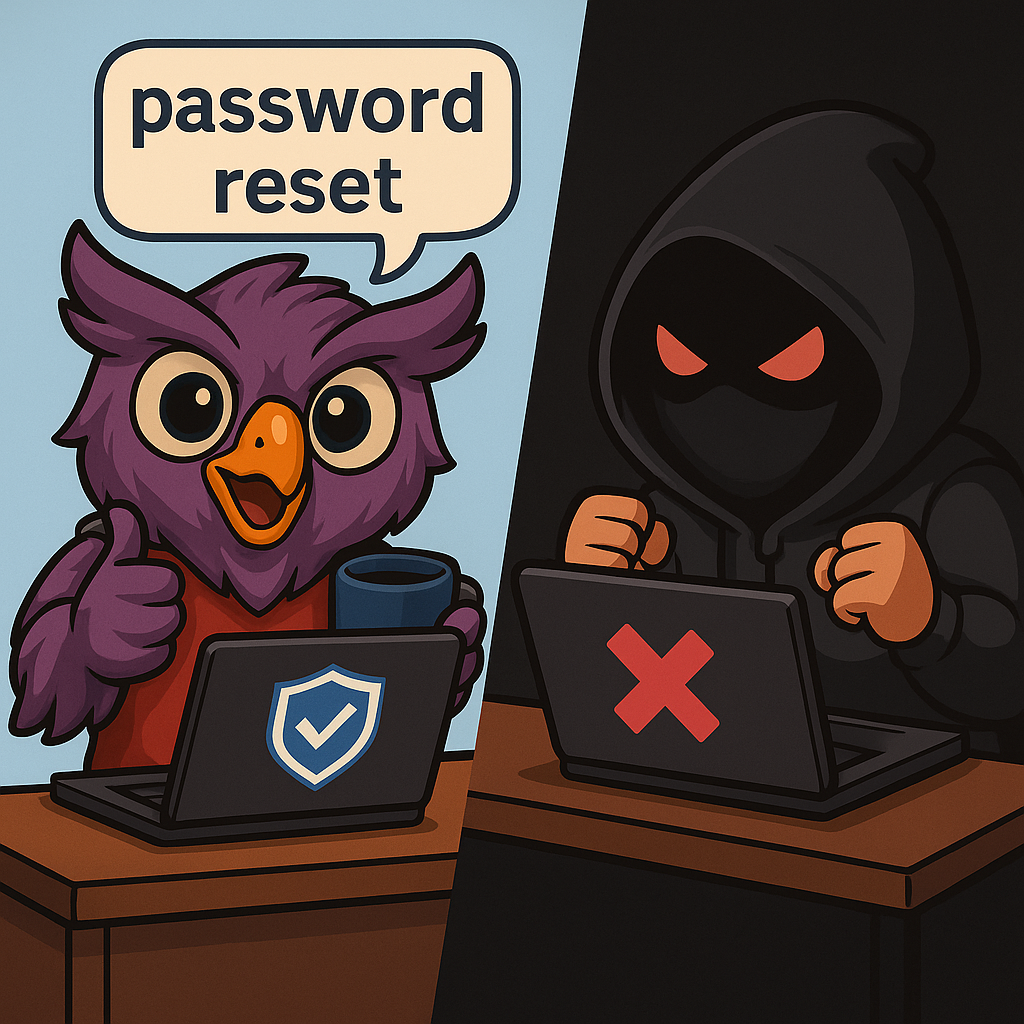 ModWise owl changes password to remove hacker from account.