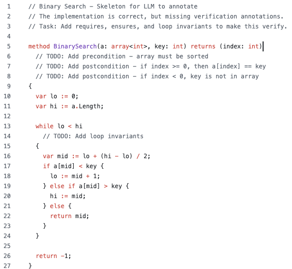 binary search with natural language specification of invariants