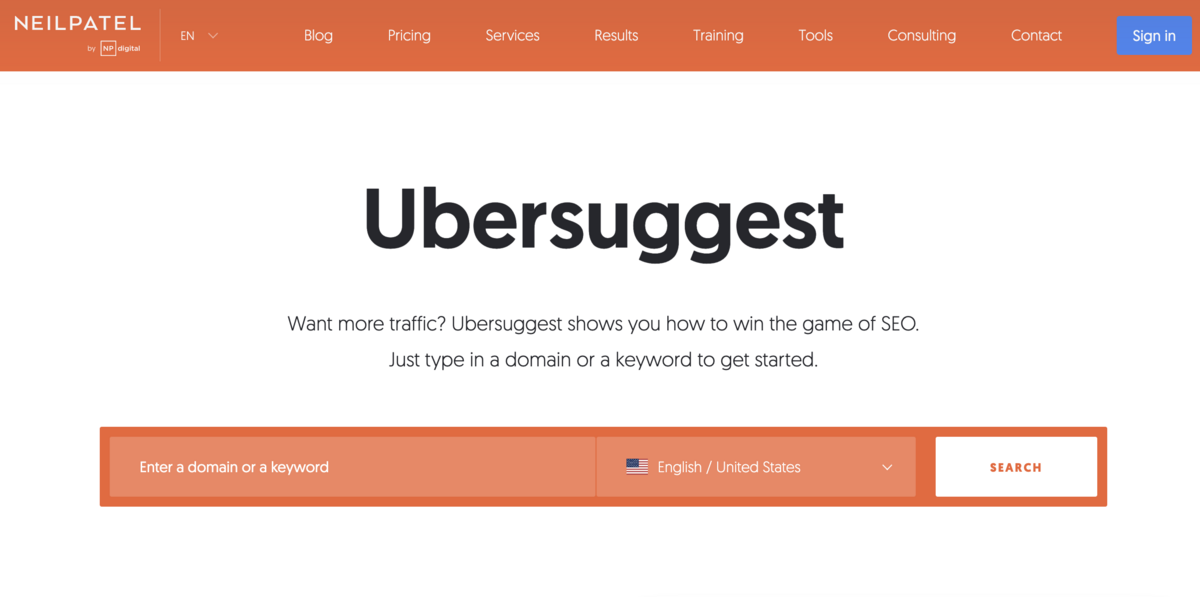 Ubersuggest screenshot