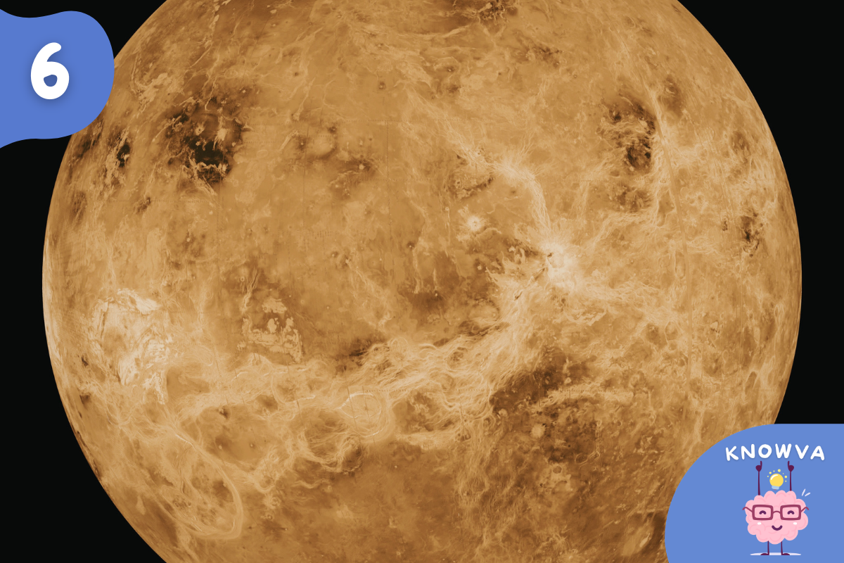 Close up view of the planet Venus showing its cloudy surface