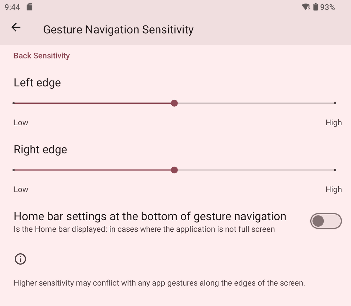 View of menu where you can disable the home bar