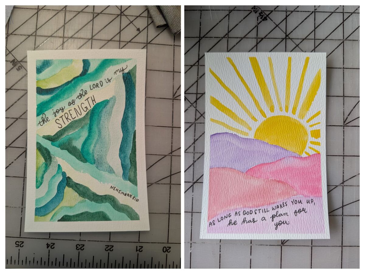 Two cards. One has Nehemiah 4:10 and the other an encouraging quote.
