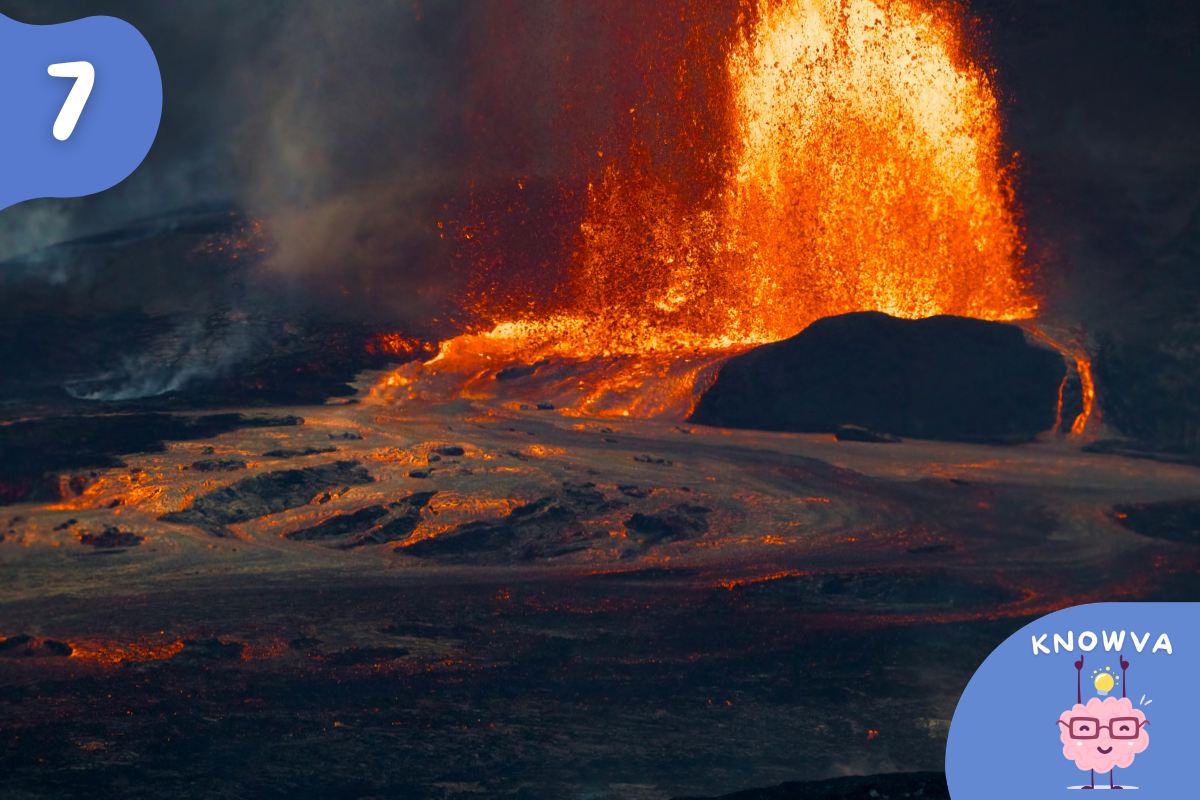 Lava erupting from an active volcano at night