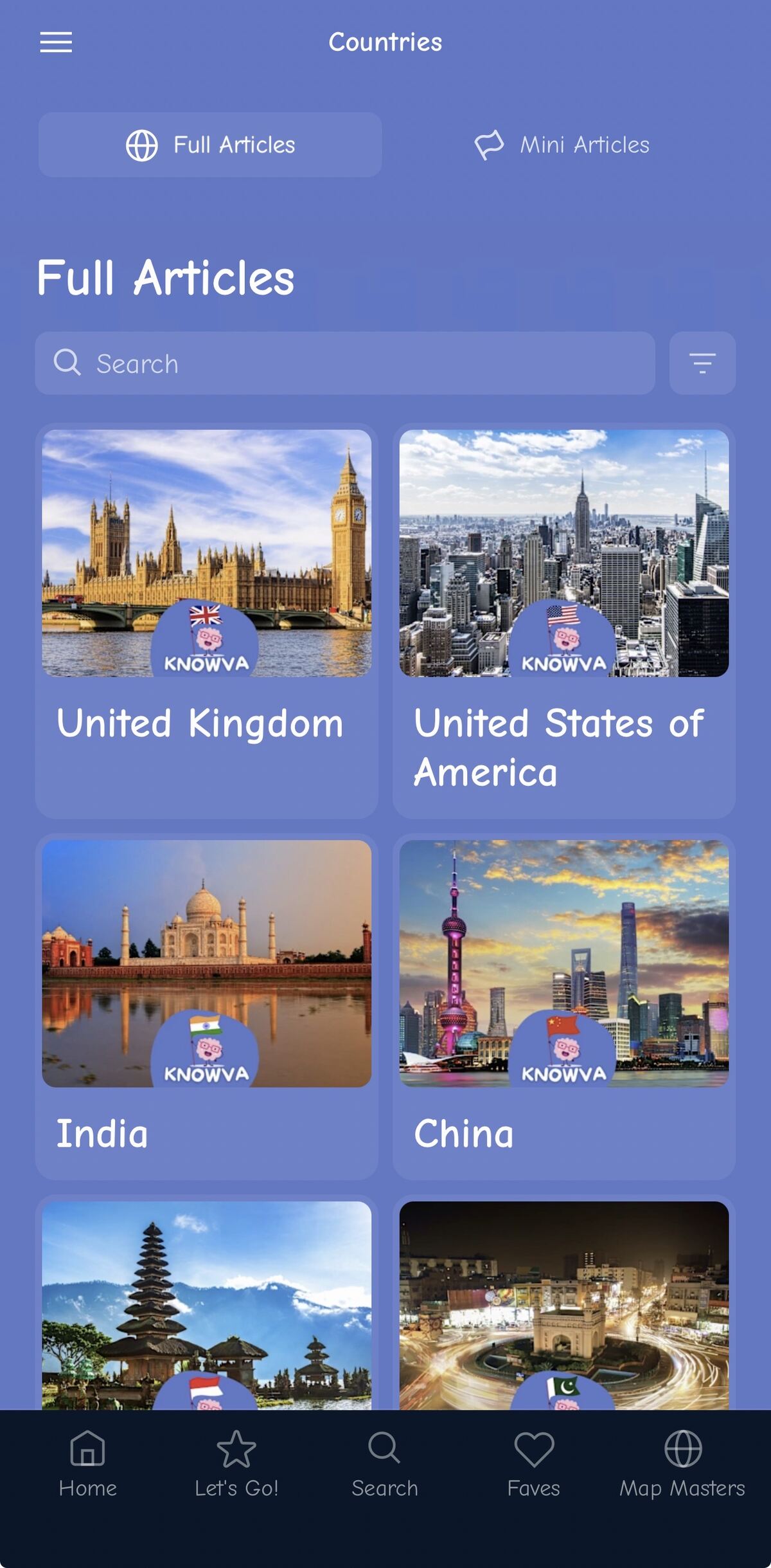 A screenshot of the Knowva app showing Full Articles