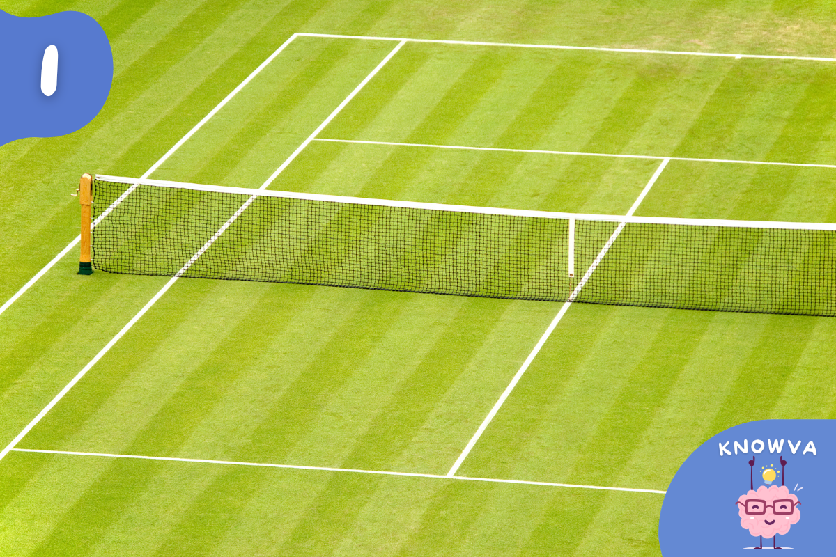 Grass tennis court with net at Wimbledon, viewed from above
