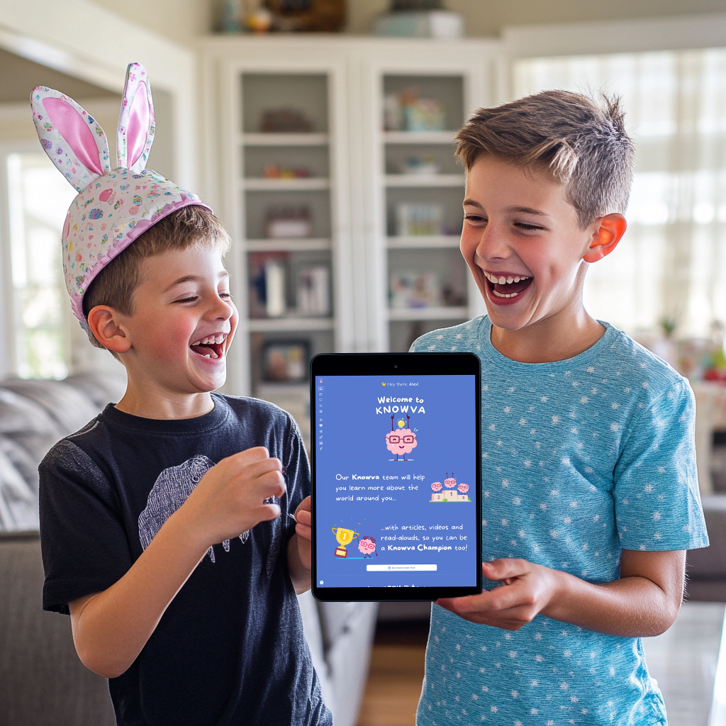 Decorative image of two children using the Knowva app.