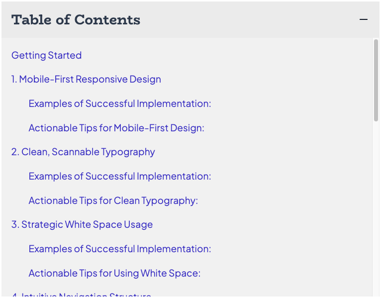 An image depicting a sample Table of contents