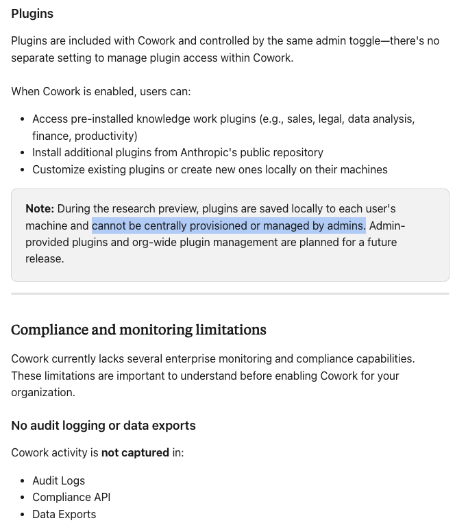 Claude Cowork missing necessary enterprise features