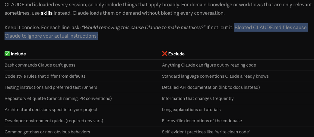Anthropic Claude.MD guidance limiting context windows