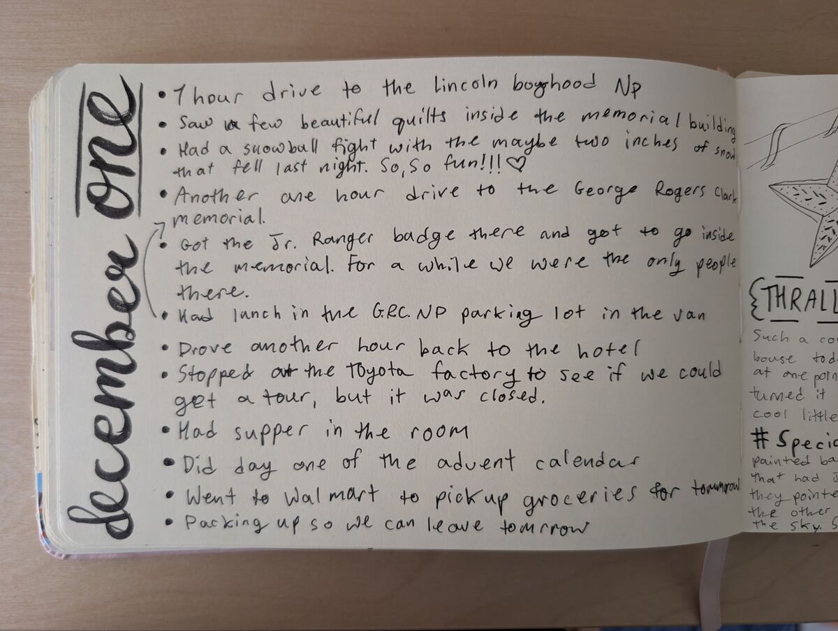 A sketchbook page with a bulleted list on it