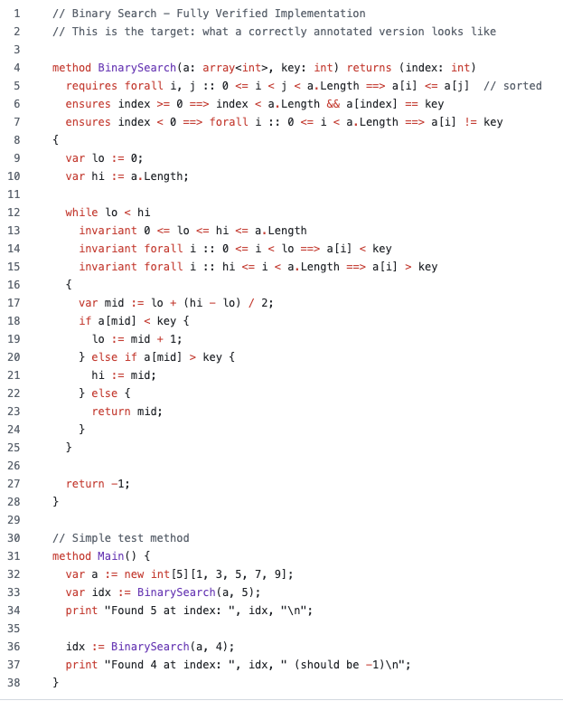 Binary search with Dafny specifications