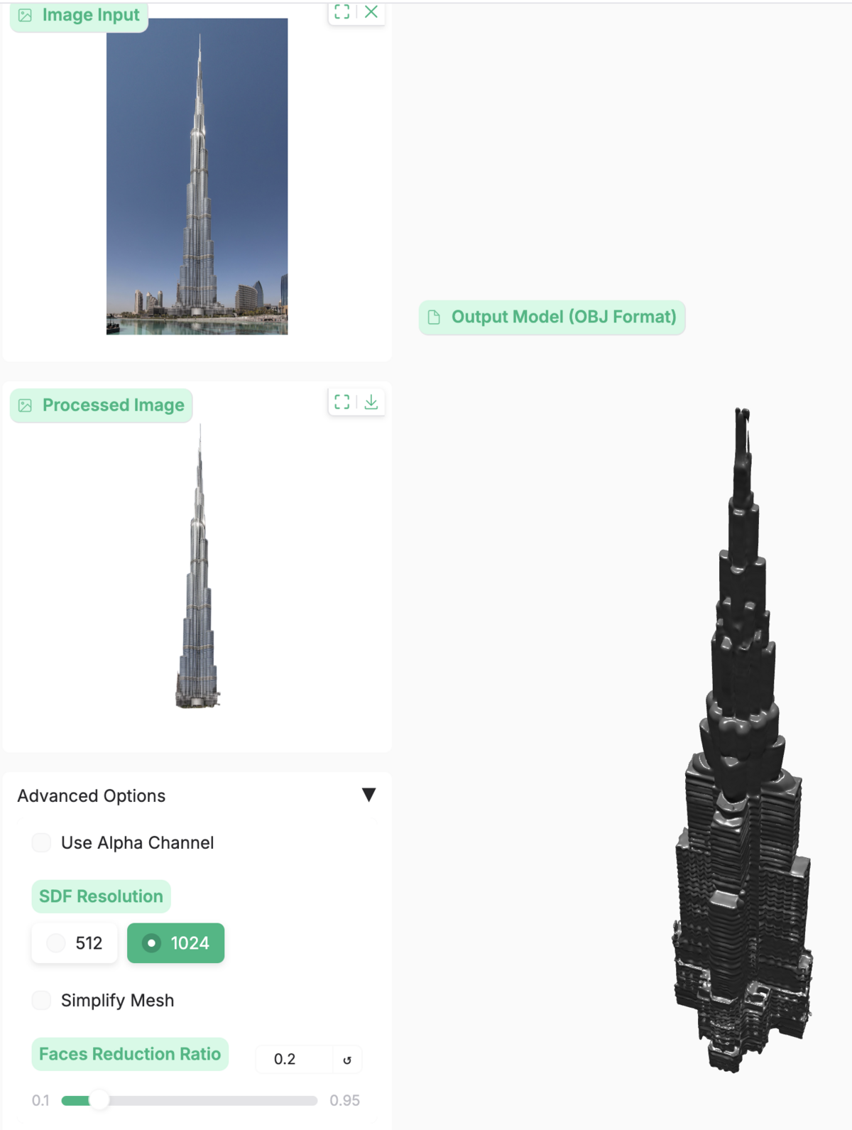Direct3D-S2 image to 3D OBJ model