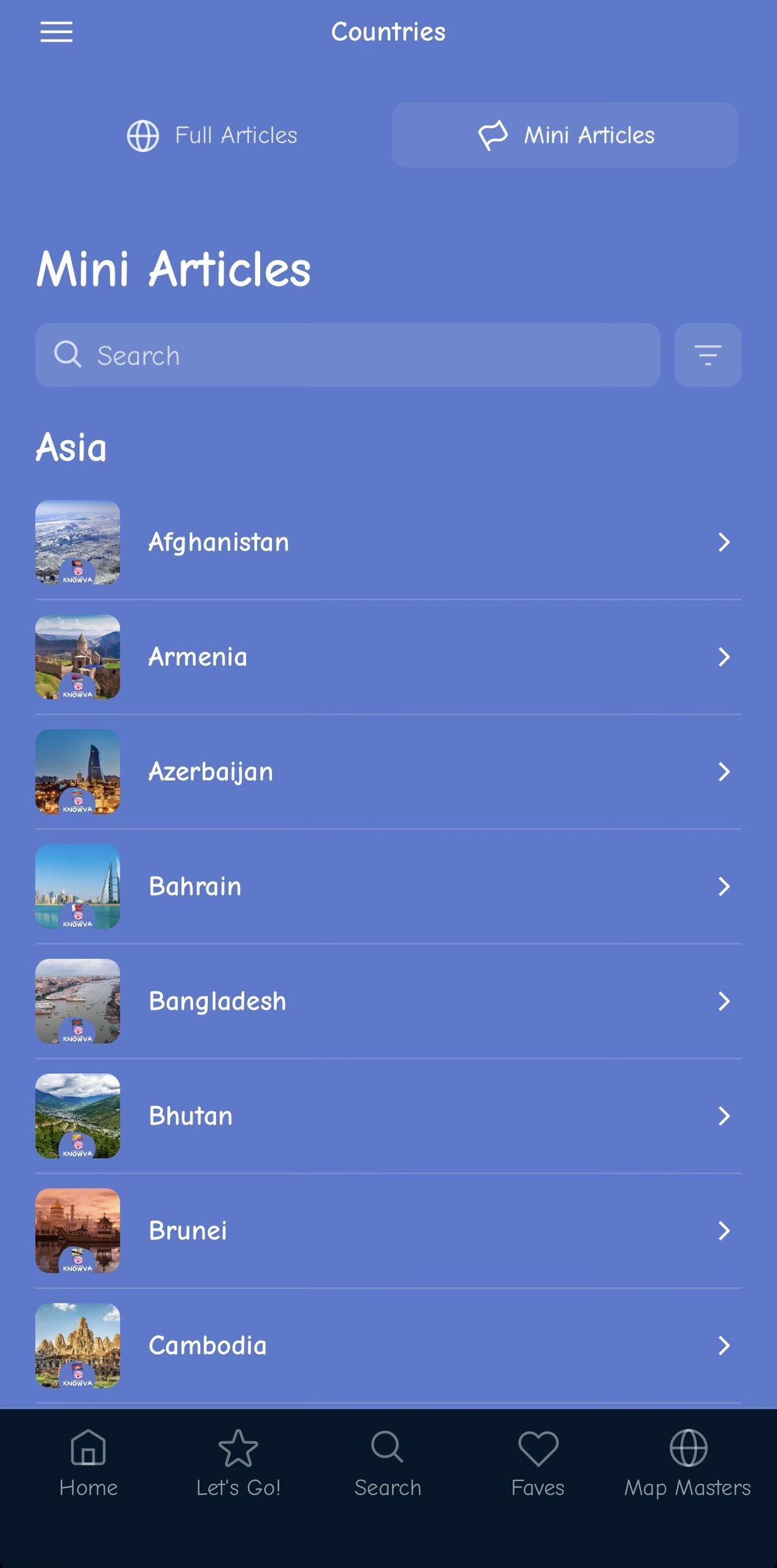 A screenshot of the Knowva app showing Mini Articles